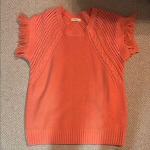 Zara Coral Fringe Sleeve Knit Top